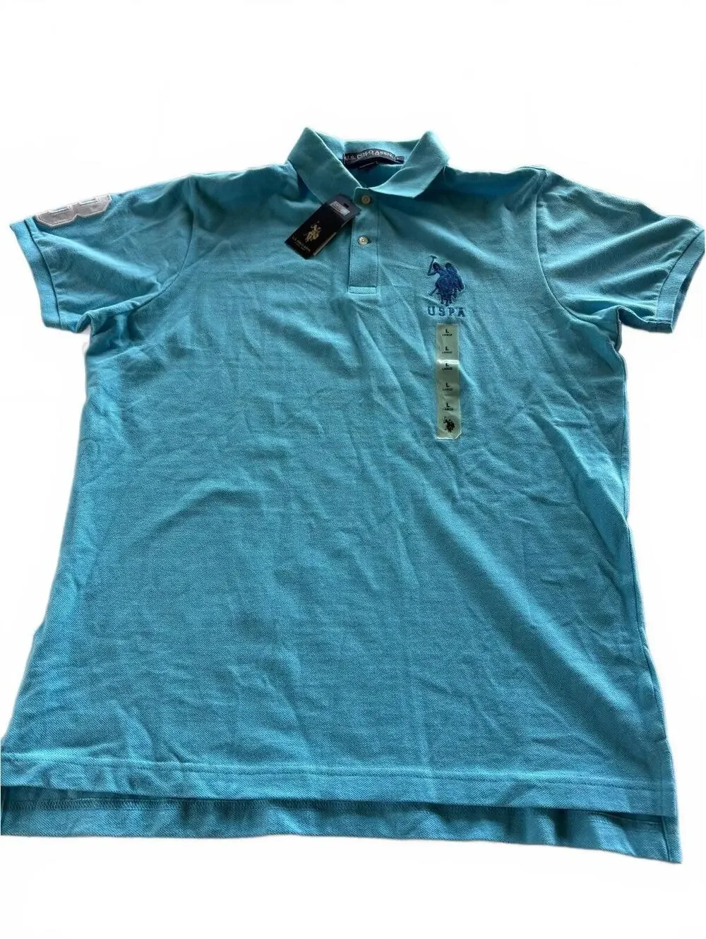 LOT OF 2 NWT U.S. Polo Assn Men’s Big Logo Polo Shirts Size Large L Blue Mint